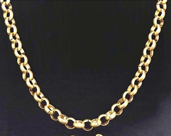 9ct 9k Yellow Gold Plated Rolled Gold Belcher Chain Necklace, Various length 14” 16” 18” 20” 22” 24” 26” 28” 30” 32” 34” inches width=7mm UK