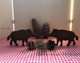 Wildschwein Keiler Eber Deko aus Holz in braun, Tischdeko, Deko, Alpendeko