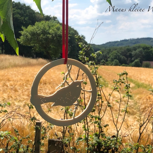 Fenster Deko Holz Amsel