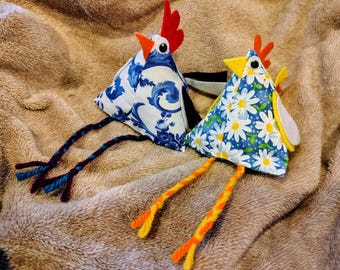 Handmade Upcycled Fabric Chicken Decoration for Shelf or Table Farm Animal Gift