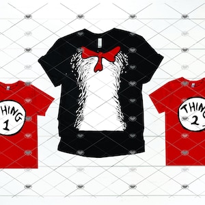 Gato de Chapéu, Coisa 1 e Coisa 2 Arquivos SVG de alta qualidade para download digital, arquivo de corte svg, svg para Cricut ou Silhouette, arquivos eps, ai, png.