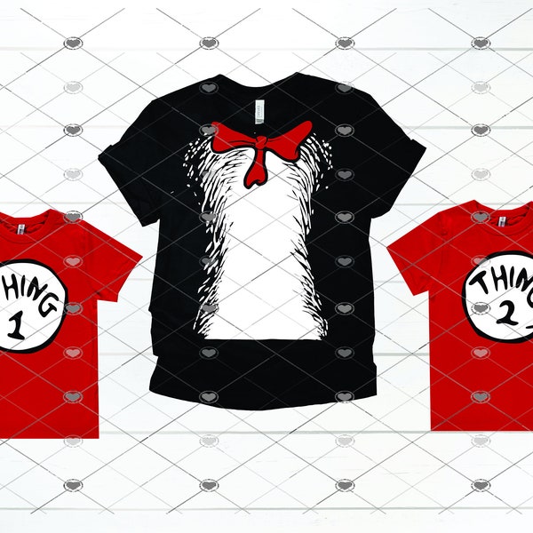 Cat in the Hat, Thing 1 and Thing 2 High quality Files SVG Digital Download, svg Cut File, svg for Cricut or Silhouette,eps, ai, png files.