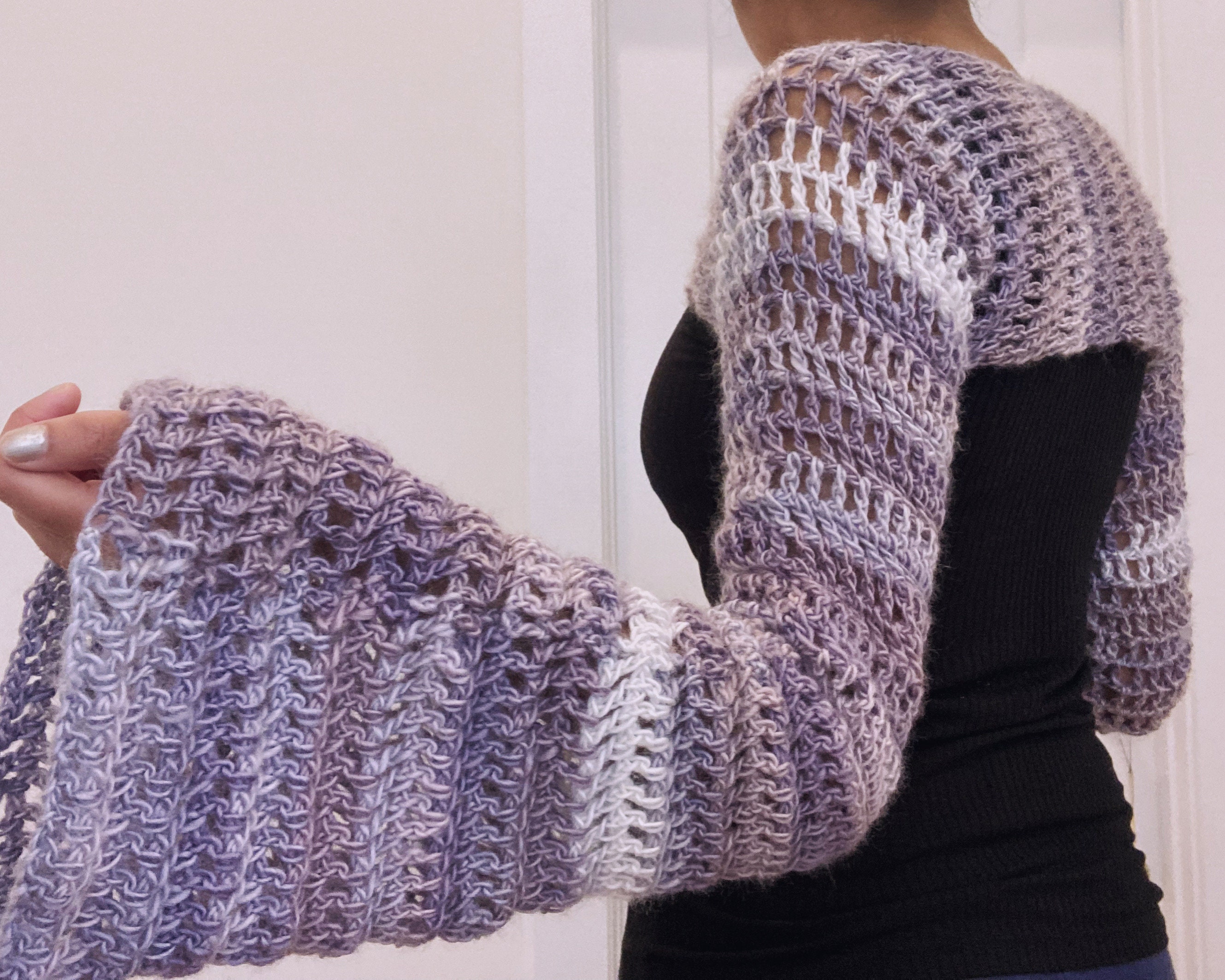 Contrast Trim Crocheted Short Sleeve Shrug