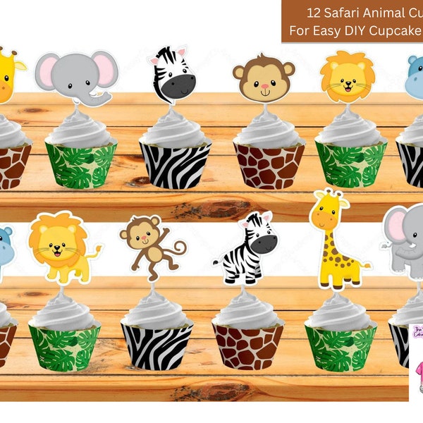 Safari Animals Cupcake Topper | Jungle Animals Cupcake Wrapper | DIY Printable Toppers | Party Printable | Birthday Party |Cutout