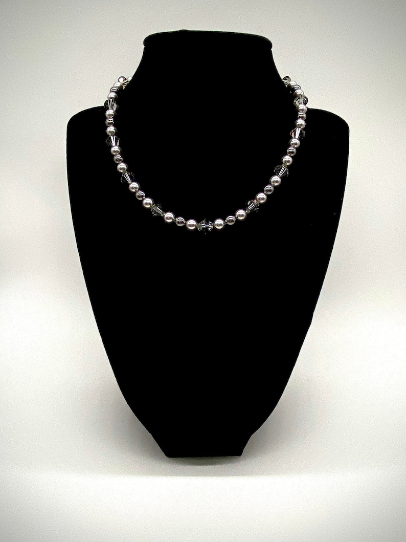 and Everyday Use Birthday Gift Prom Genuine Grey Crystal and Pearl Necklace 15 Crystal Jewelry for Wedding Gray