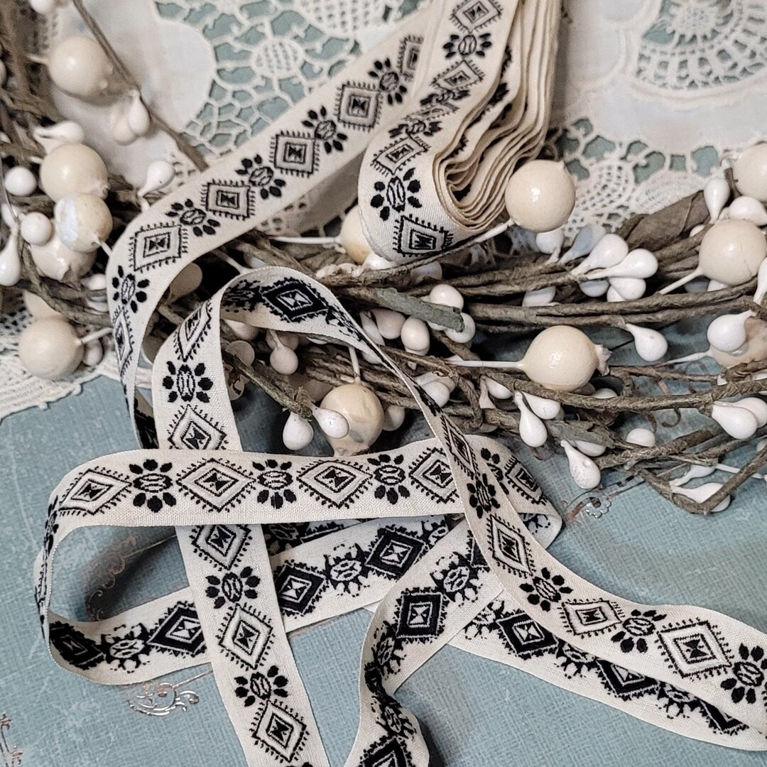 Antique French Ribbon Embroidered Trim Gothic Black on off - Etsy