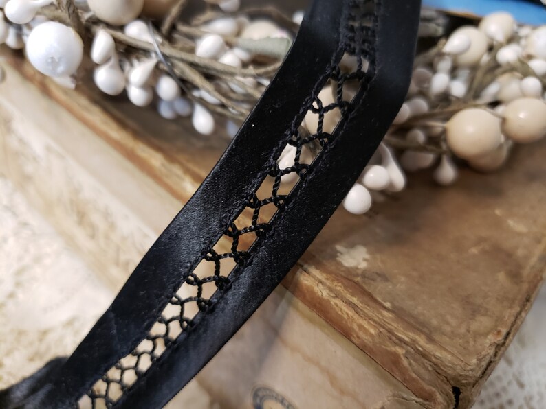 Lamp Trim 1920s *BY the HALF YARD* French Lace Antique Black Satin Ribbon Costumes Hat Band