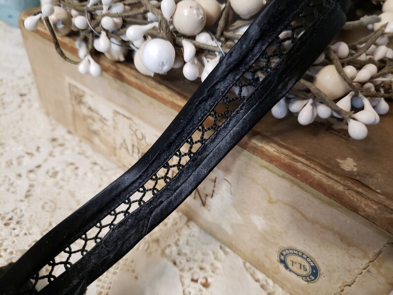 Lamp Trim 1920s *BY the HALF YARD* French Lace Antique Black Satin Ribbon Costumes Hat Band