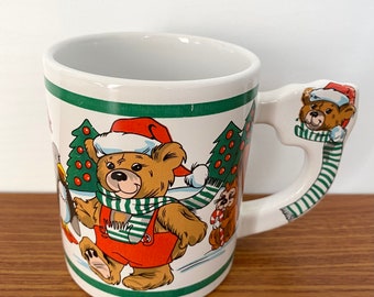 Vintage Retro Christmas Mug Teddy Animals Scarf Kitsch 1980’s UNUSED!!