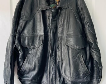 Vintage 1980’s Genuine Leather Biker Bomber Jacket XXL 52” Chest Black Lined VGC