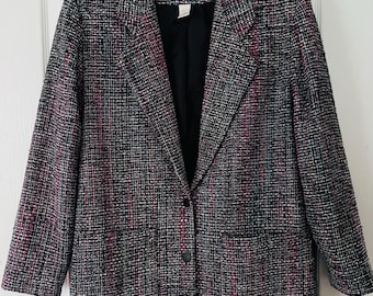 Blazer UNITS Edição Limitada 100% Tweed de Seda Vintage Anos 80 Tamanho 16/18 Busto 44”