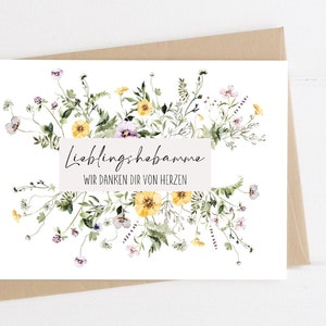 Dankeskarte „ LIEBLINGSHEBAMME “ Aquarell Wildblumen Wiesenblumen Klappkarte Faltkarte