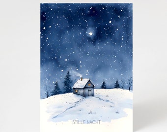 CHRISTMAS CARD A6 “Silent Night” North Star Polar Star Watercolor