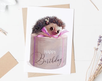 Grußkarte Geburtstag A6 mit Umschlag Aquarell Igel Klappkarte