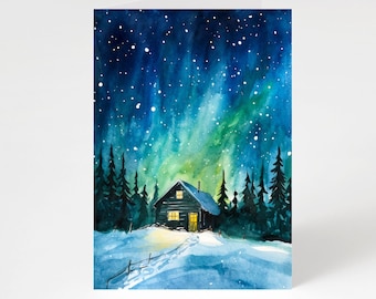 CHRISTMAS CARD A6 “Northern Lights” watercolor