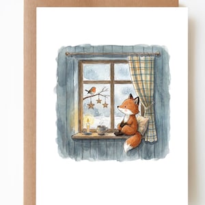 Fuchs und Rotkehlchen - A6 - Weihnachtskarte - Aquarell - handgemalt - Klappkarte