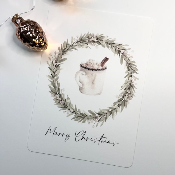 Weihnachtskarte Naturpapier Kranz mit Tasse