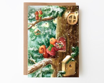 Christmas card SQUIRREL “Christmas Visit” A6 folding card