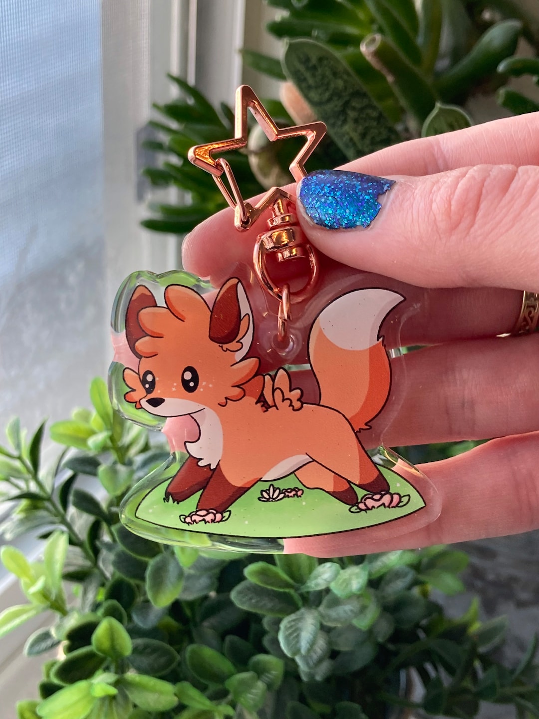 Cute Fox Keychain Chibi Fox Epoxy Glitter Keychain 2 Etsy
