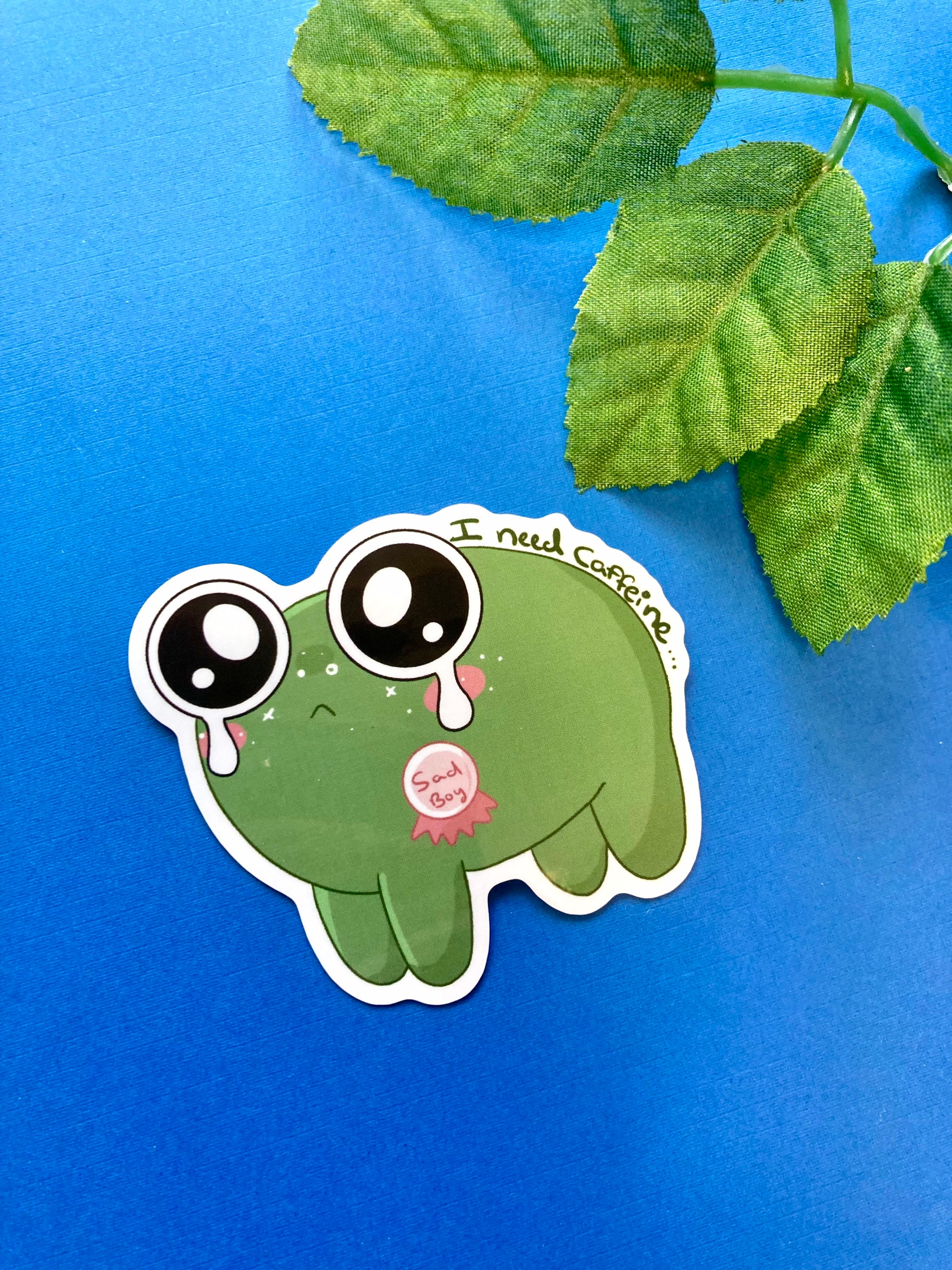 I Need Caffeine Frog Sticker | Sad Boy Frog Sticker | Funny Frog ...
