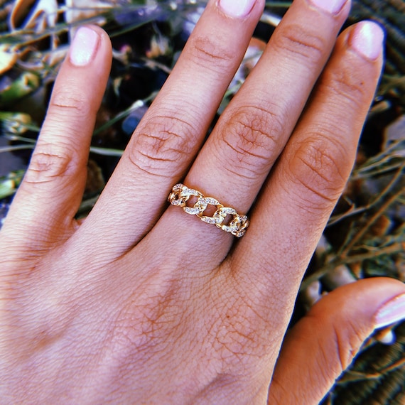 Cuban Chain Adjustable Ring, .925 Sterling Silver, 18kt Gold Vermeil,  Chunky Chain Ring, Chain Link Stackable Stacking Rings, Cubic Zirconia -  Etsy