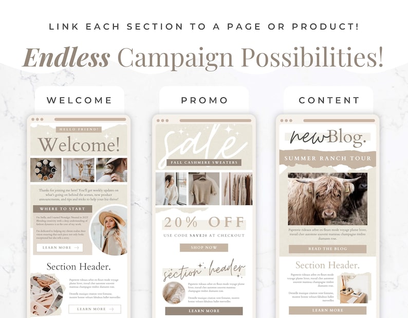 email templates - bundle pack - 50+ on yellow images... Email Template Bundle for Canva - Campaign, Mailchimp, Flodesk ...
