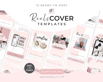 Reels Cover Templates - Canva Templates Instagram Reels, Story Template, Social Media, Video Template, Reels Cover Template, Blush & Black