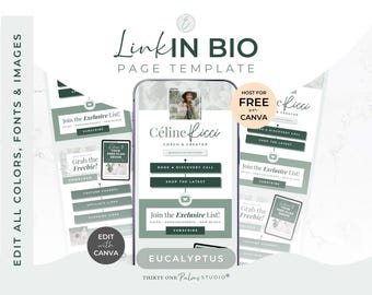 Link in Bio Template- Landing Page Social Media, Canva Template, Mini Website, Moody Green, Link in Bio Website Instagram, Eucalyptus