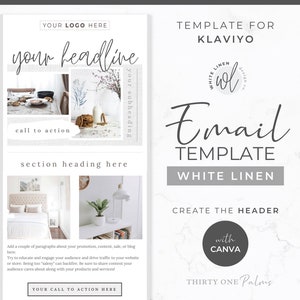 Modello e-mail per Klaviyo - Modello e-mail Klaviyo e Canva, Progettazione e-mail, Modello di marketing, Marketing e-mail, Campagna e-mail, Lino bianco