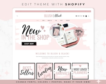 Feminine Pink Theme for Shopify - eCommerce Website, Bold Web Template, Blush & Black