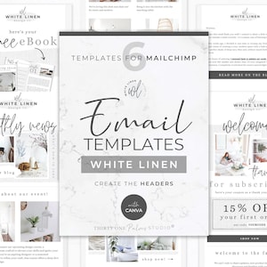 Canva E-Mail Vorlagen für Mailchimp - Mailchimp E-Mail Vorlagen Bundle, E-Mail Design, Newsletter, E-Mail Marketing, Willkommens-E-Mail, weißes Leinen