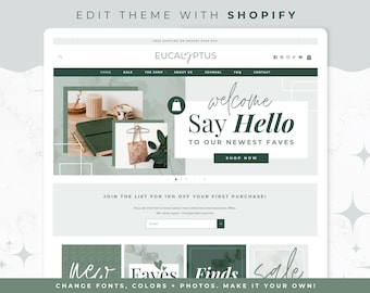 Modern Green Theme for Shopify  - Moody eCommerce Website Template, Eucalyptus