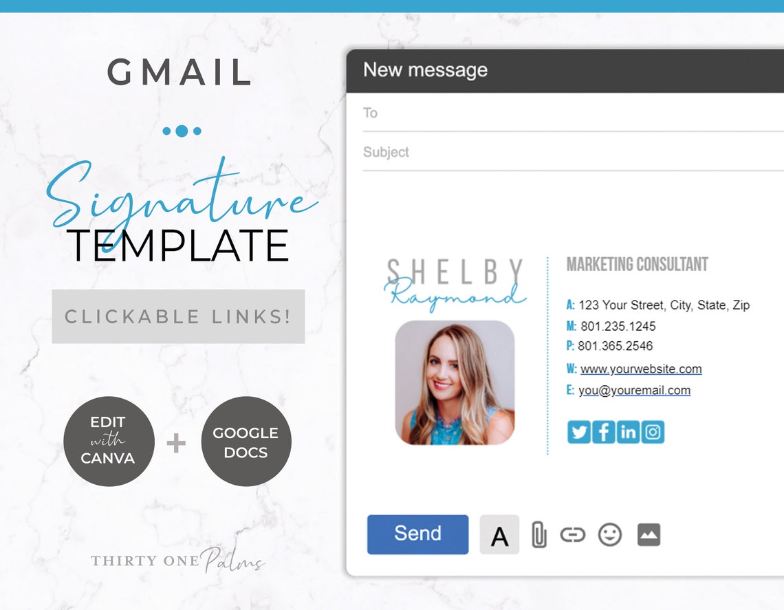 Gmail Email Signature Template for Canva Google Docs Etsy