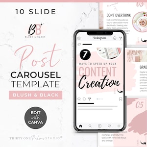 Carousel Post Template Set Instagram - Canva Templates, Social Media Posts, Slideshow, Instagram Templates Canva, Slider, Blush & Black