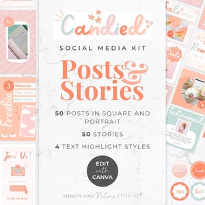Instagram Template Bundle - Canva Instagram Templates, Colorful, Instagram Posts, Instagram Stories, Highlight Covers, Social Media, Candied