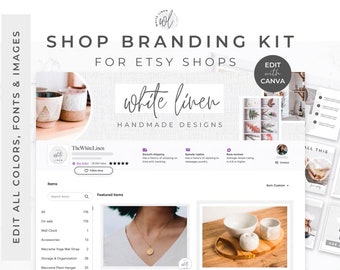 Shop Branding Kit for Etsy - Shop Banner Bundle, Listing Images, Store Logo, Rustic Shop Banner, Banner Template, Shop Template, White Linen