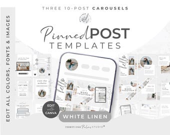 Pinned Post Carousel Post Template Set Instagram - Canva Templates for Coaches, Creators, Social Media,  Instagram Templates, White Linen
