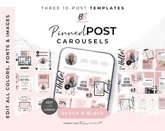 Pinned Post Carousel Template Set für Instagram - Canva Templates für Coaches, Blush & Black