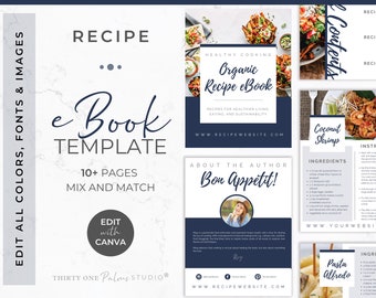eBook Template - Recipe eBook, Canva Template, Lead Magnet Template, Cookbook Template, Freebie Template, Editable Canva eBook, Blue, Navy