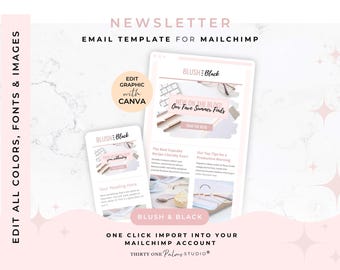 Canva-sjabloon voor Mailchimp - Mailchimp-e-mailsjabloon, e-mailontwerp, marketingsjabloon, e-mailmarketing, doe-het-zelfcanva, blush en zwart