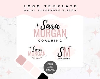 Editable Logo Template for Canva - DIY Cute Logo Design, Small Business Logo, Coaching Logo, Fun Logo, Light Pink, Branding, Blush & Black