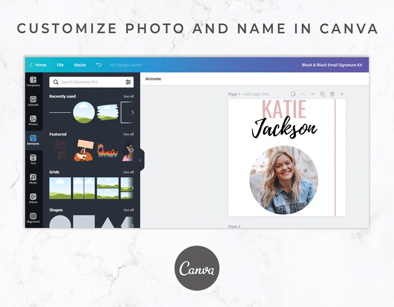 Modelo de assinatura de e-mail para Canva - Google Docs, Links clicáveis, Modelo do Canva, Modelo de e-mail, Assinatura para Gmail e Outlook, Rosa e Preto imagem 2