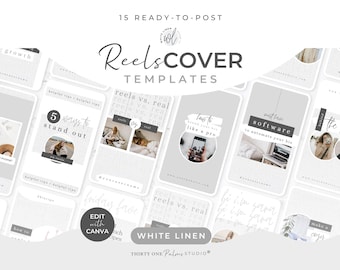 Reels Cover Templates - Canva Templates for Instagram Reels, Stories, Social Media Template, Video Templates, Minimalist Reels, White Linen
