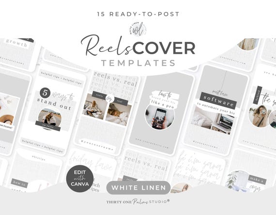 Reels Cover Templates - Canva Templates for Instagram Reels, Stories, Social Media Template, Video Templates, Minimalist Reels, White Linen