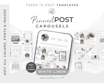 Pinned Post Carousel Post Template Set Instagram - Canva Templates for Coaches, Creators, Social Media,  Instagram Templates, White Linen