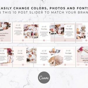 Carousel Post Template for Instagram Canva Template, Social Media Template for Canva, Slideshow, Slider, Swipe, Step by Step, Rose, Pink image 2