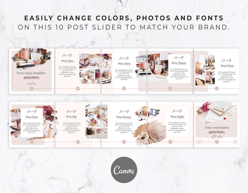 Carousel Post Template for Instagram Canva Template, Social Media Template for Canva, Slideshow, Slider, Swipe, Step by Step, Rose, Pink image 2