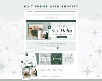 Modern Green Theme for Shopify  - Moody eCommerce Website Template, Eucalyptus