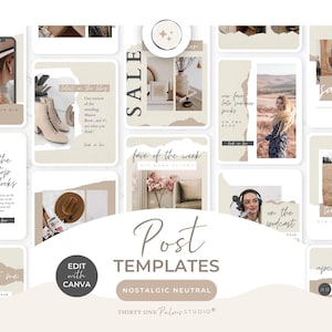 Instagram Post Templates - Canva Templates, Neutral Social Media, Torn Paper, Coaching, eCommerce, Quote, Portrait Size, Nostalgic Neutral