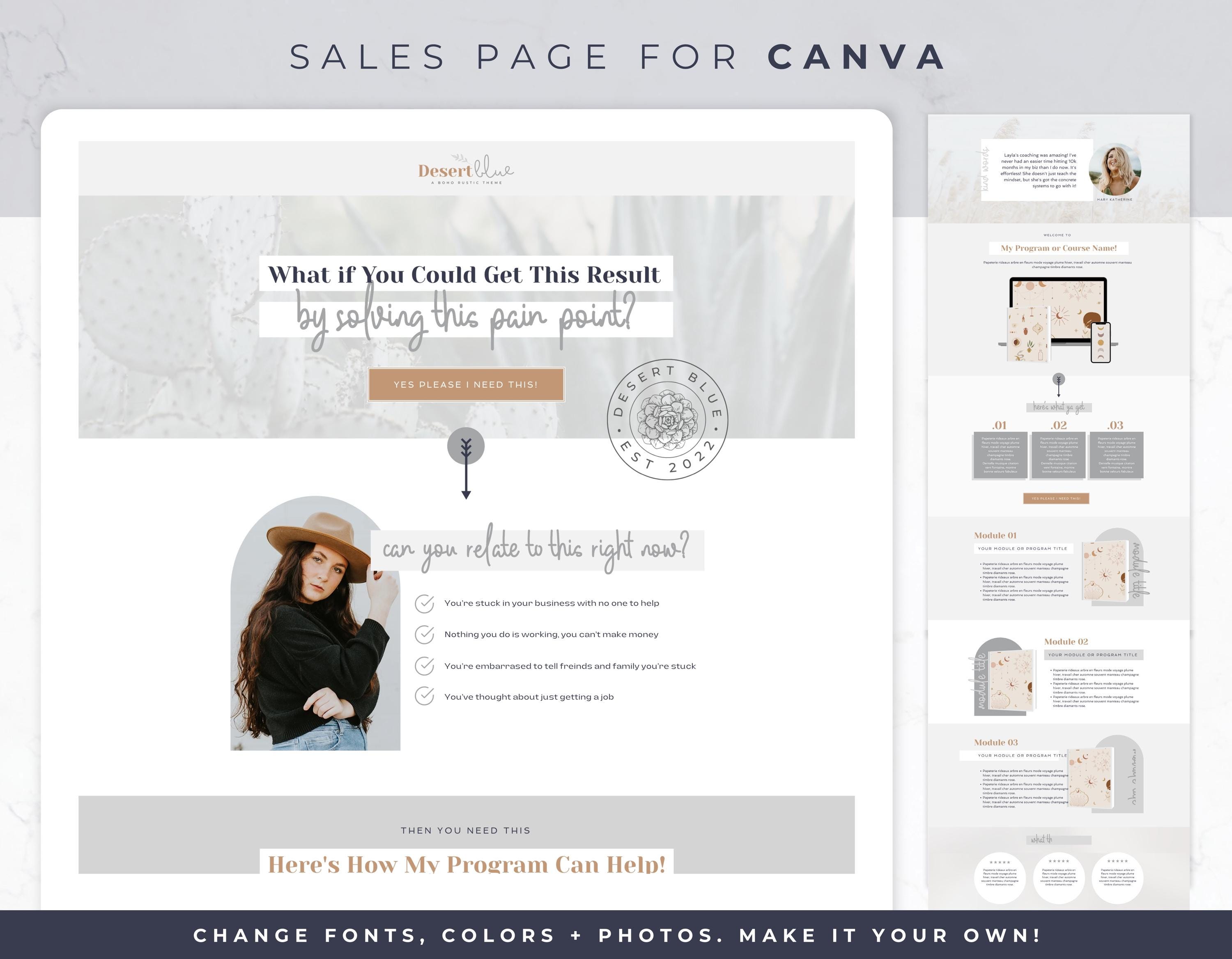 Sales Page Template for Wix - Website Template, Course Website, Landing Page, Sales Funnel, Digital Product Sales, Wix Template, Desert Blue